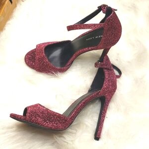 New Look Barbie Glitter Fuschia Pink  Ankle Strap Sandals Slur 8